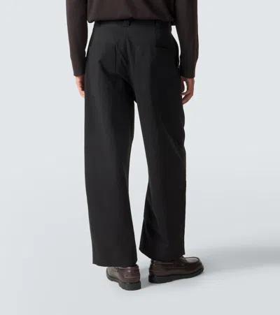 Studio Nicholson Peached Pleated Wide-leg Cotton-twill Trousers In Black