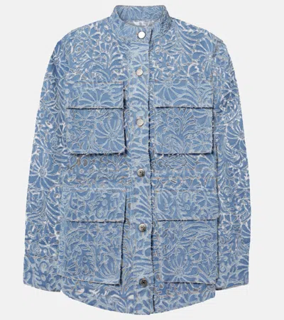 Veronica Beard Lane Sheer Floral Denim Jacket In Blue
