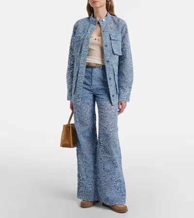 Veronica Beard Lane Sheer Floral Denim Jacket In Blue