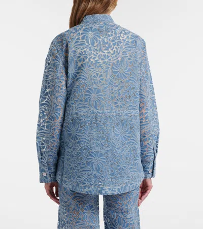 Veronica Beard Lane Sheer Floral Denim Jacket In Blue