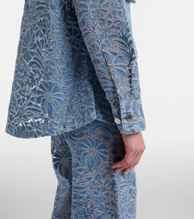 Veronica Beard Lane Sheer Floral Denim Jacket In Blue