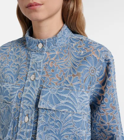 Veronica Beard Lane Sheer Floral Denim Jacket In Blue