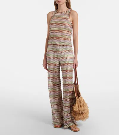 Veronica Beard Womens Deep Ochre Dove Multi Fatima Wide-leg Crochet-knit Trousers