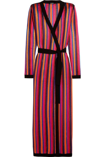 Balmain Woman Striped Open-knit Cardigan Multicolor