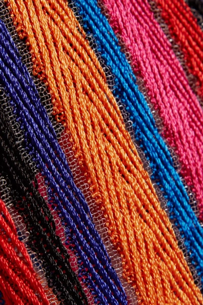 Shop Balmain Striped Open-knit Cardigan