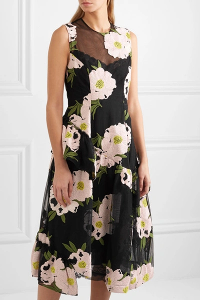 Shop Simone Rocha Floral-embroidered Cotton-blend Tulle Midi Dress