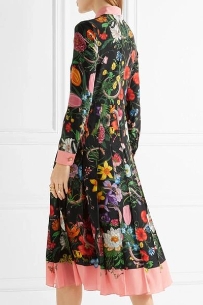 Shop Gucci Pleated Printed Silk Crepe De Chine Dress