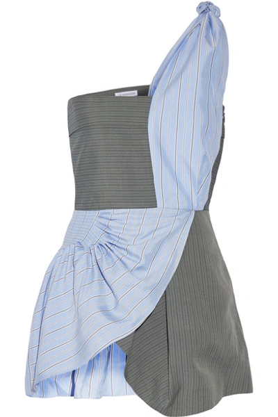Jw Anderson Woman One-shoulder Striped Crepe And Silk-twill Peplum Top Blue In Grey