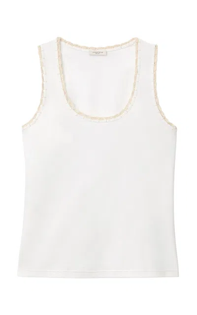 Lafayette 148 New York Rib Crochet Trim Stretch Cotton Tank In White