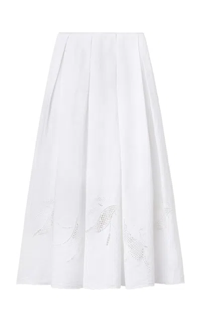 Lafayette 148 Organic Linen Embroidered Cutout Maxi Skirt In White