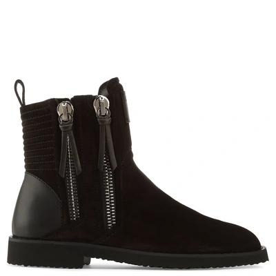 Shop Giuseppe Zanotti - Giuseppe For Zayn' Black Suede Boot With Zips Zigi