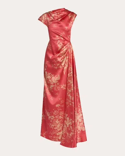 Erdem Floral Print Duchess Draped Gown In Red
