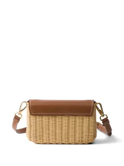 Prada Small Wicker And Leather Shoulder Bag In Brown