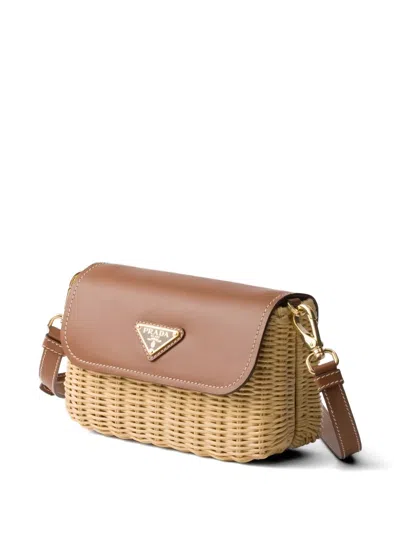 Prada Small Wicker And Leather Shoulder Bag In Brown