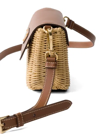 Prada Small Wicker And Leather Shoulder Bag In Brown