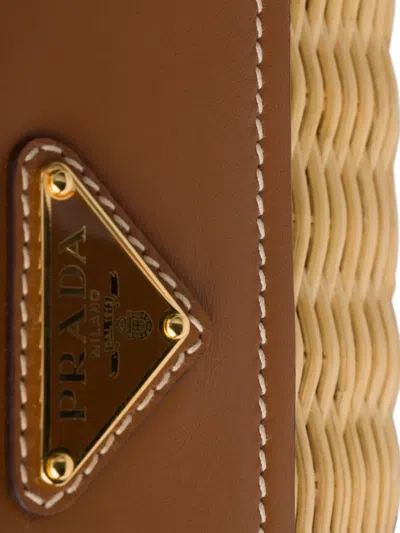 Prada Small Wicker And Leather Shoulder Bag In Brown