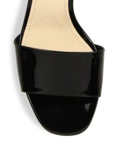 Shop Prada Flower-heel Patent Leather Ankle-strap Sandals In Black