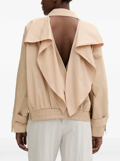 Isabelle Blanche Open-back Elasticated-waist Jacket In Brown