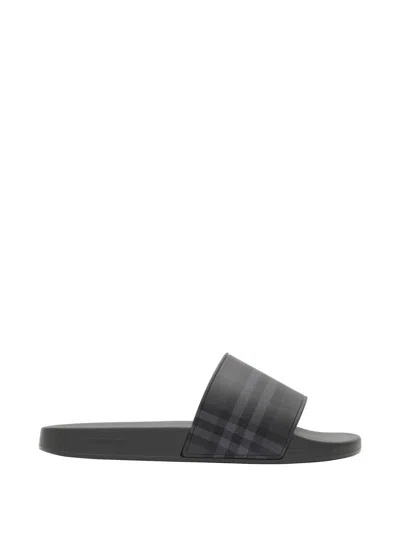 Burberry Check Slides In Black