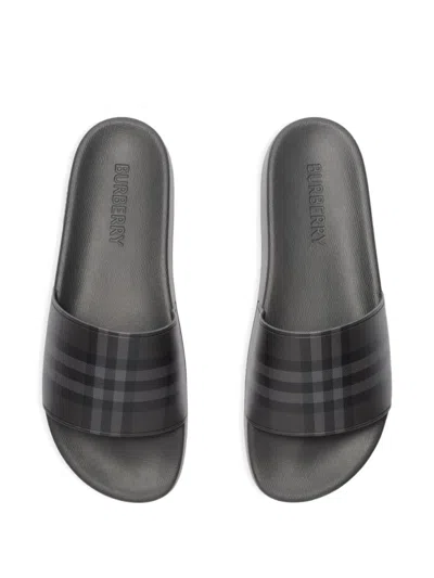 Burberry Check Slides In Black