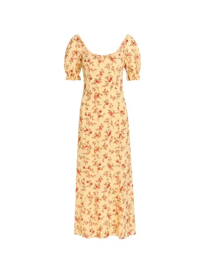Reformation Gloria Floral-print Puff-sleeve Midi Dress In Yellow