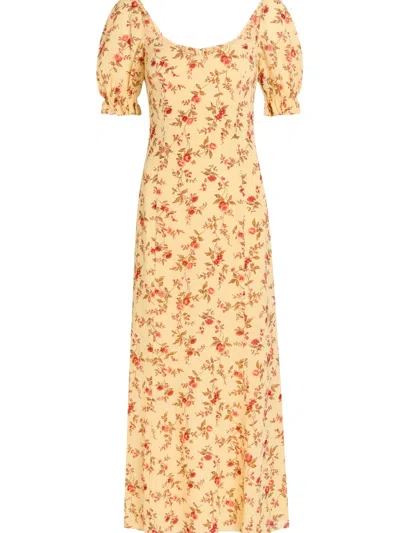 Reformation Gloria Floral-print Puff-sleeve Midi Dress In Yellow
