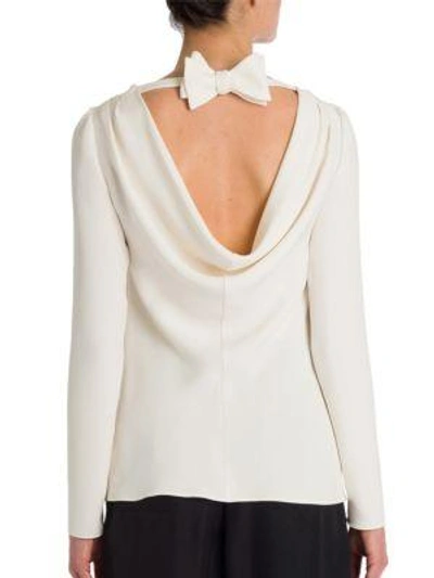 Shop Valentino Bow Cowl-back Silk Cady Top In Avorio