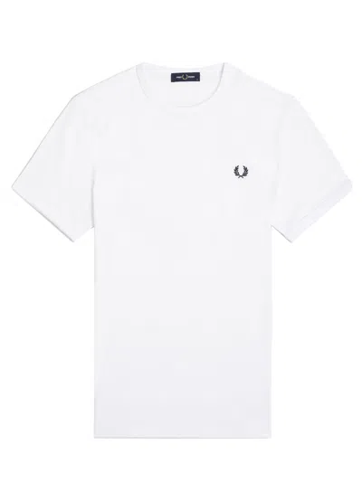 Fred Perry Ringer Wreath-embroidered T-shirt In White