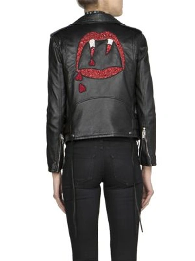 Shop Saint Laurent Blood Luster Leather Moto Jacket In Black