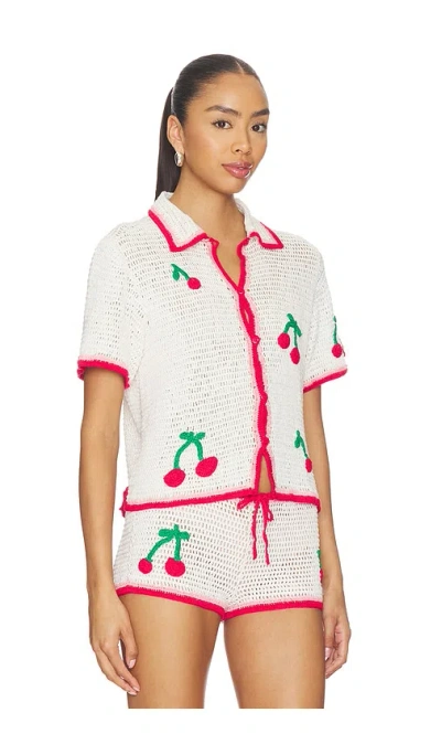 Leslie Amon Ruby Crochet Shirt White And Red In White