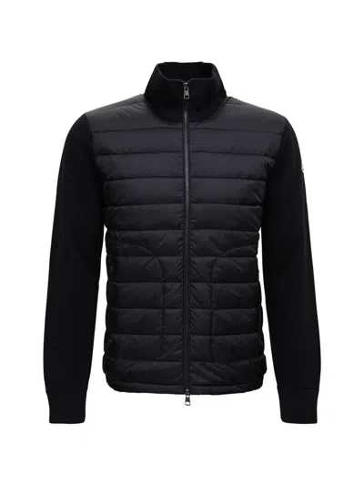 Moncler Mens Black Hybrid Padded Knitted Cardigan In Black