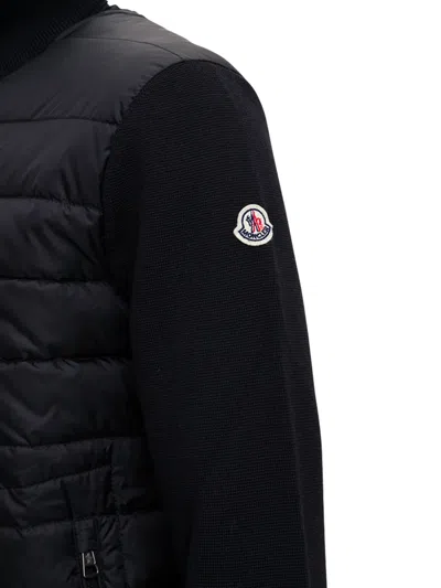Moncler Mens Black Hybrid Padded Knitted Cardigan In Black