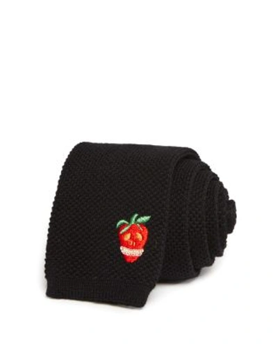 Paul Smith Embroderied Strawberry Silk Knit Tie In Black