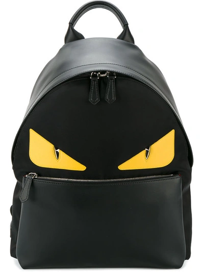 Fendi Logo Printed Bag Bugs Backpack In Nero-giallo