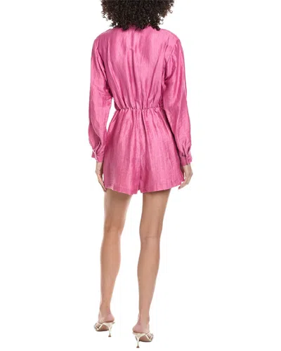 Maje Linen-blend V-neck Romper In Pink