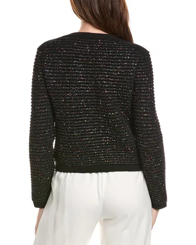Milly Reece Metallic Button-front Cardigan In Black