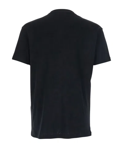 Tom Ford Black Crewneck T-shirt With Logo Embroidery On The Front In Cotton Blend Man In Black