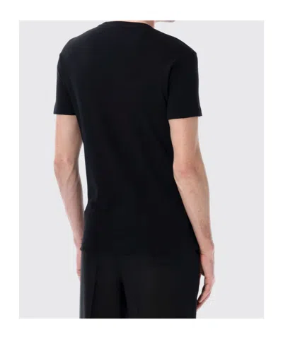 Tom Ford Black Crewneck T-shirt With Logo Embroidery On The Front In Cotton Blend Man In Black
