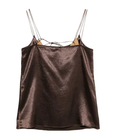 Alysi Brown Solid Scoop Neck Top In Brown