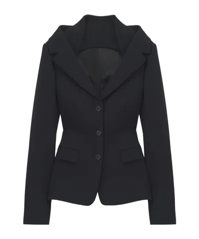 Alexander Mcqueen Mcqueen Off The Shoulder Wool Grain De Poudre Harness Jacket In Animal Print