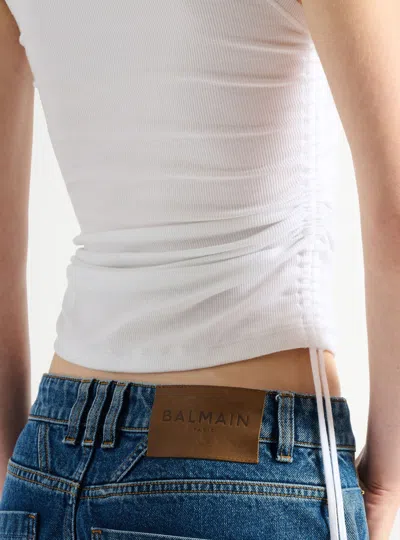 Balmain Stretch-cotton Drawstring Tank Top In White