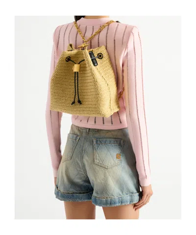 Balmain Pulse Crochet And Leather Backpack In Brown