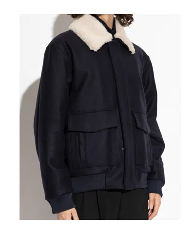 Balmain Shearling-collar Bomber Jacket In Blue