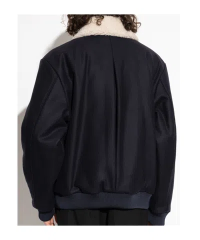 Balmain Shearling-collar Bomber Jacket In Blue