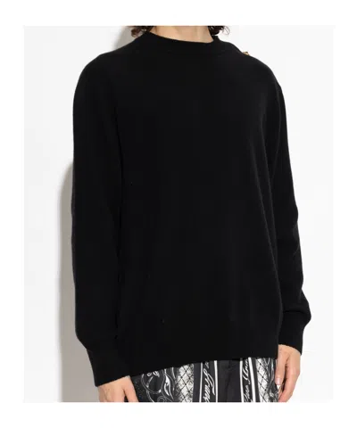 Balmain Button-embellished Shoulder Sweater In Black