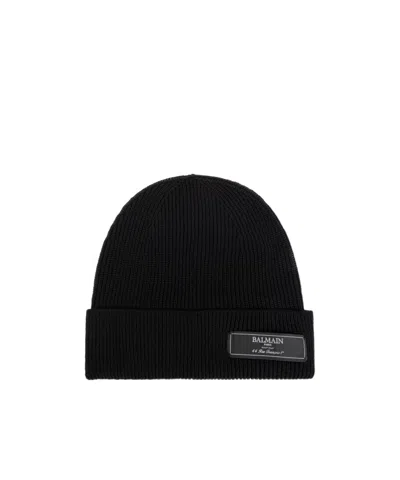 Balmain Berretto Con Patch Logo In Black