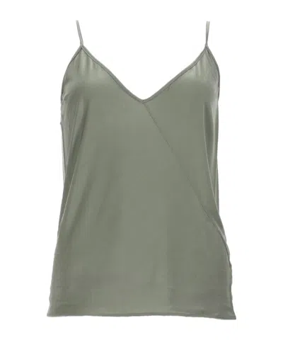 Rick Owens Grey Solid V Neck Top In Green