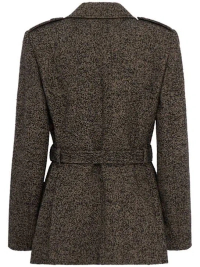 Chloé Belted Herringbone Wool-blend Jacket In Gray