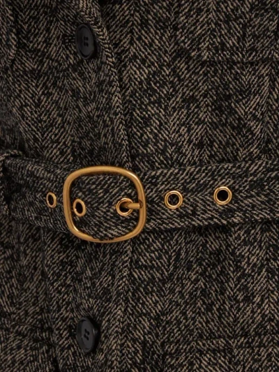Chloé Belted Herringbone Wool-blend Jacket In Gray