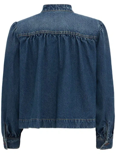 Chloé Women Blue Jacket With High Neck And Chain Detail On The Front In Denim Woman In Blue